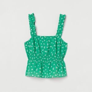 H&M Divided Green Floral Top Sz S